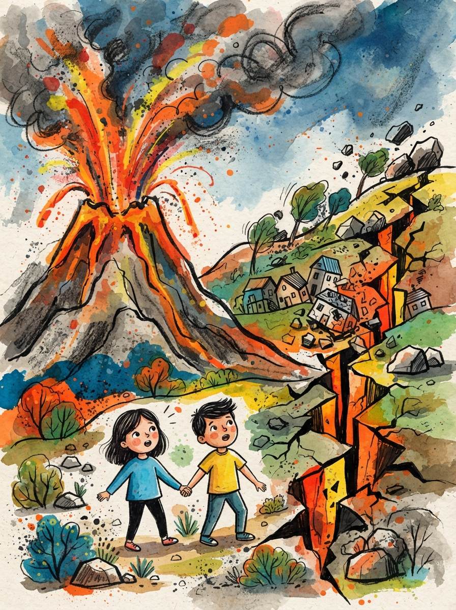 Volcanoes and earthquakes magazine cover